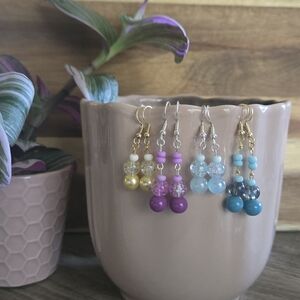 Gold and Silver Dangle Earrings with Crystal Beads